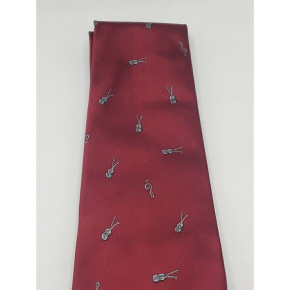 Creativ Fashion Vienna Silk Neck Tie Mozart Violins Musical Notes Red - Picture 4 of 4